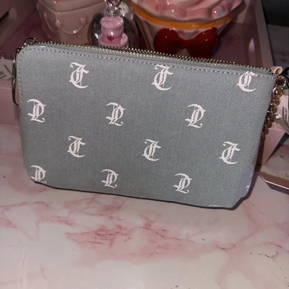 Juicy Couture Light Blue Denim Logo Dual-Zip Pouch - Picture 5 of 8